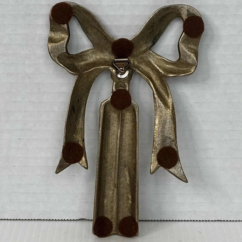 Solid Brass Bow Tassel Decor Paper Weight/ Wall Hanging  6”X 4” VTG 80’s
